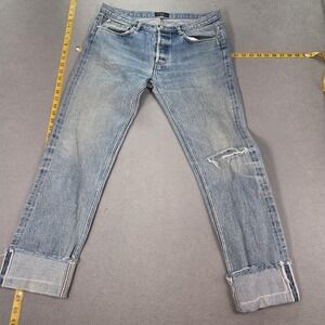 A.P.C. Jeans Mens Selvedge Blue Slim Straight Altered Hem Whiskers Fits 31x30